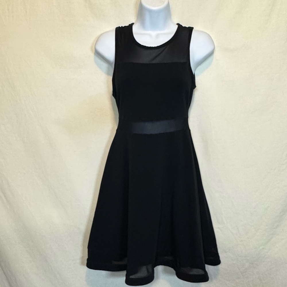 G-164 Express Black Mesh Panels Sleeveless Fit & Flare MIDI Dress‎ Size XS